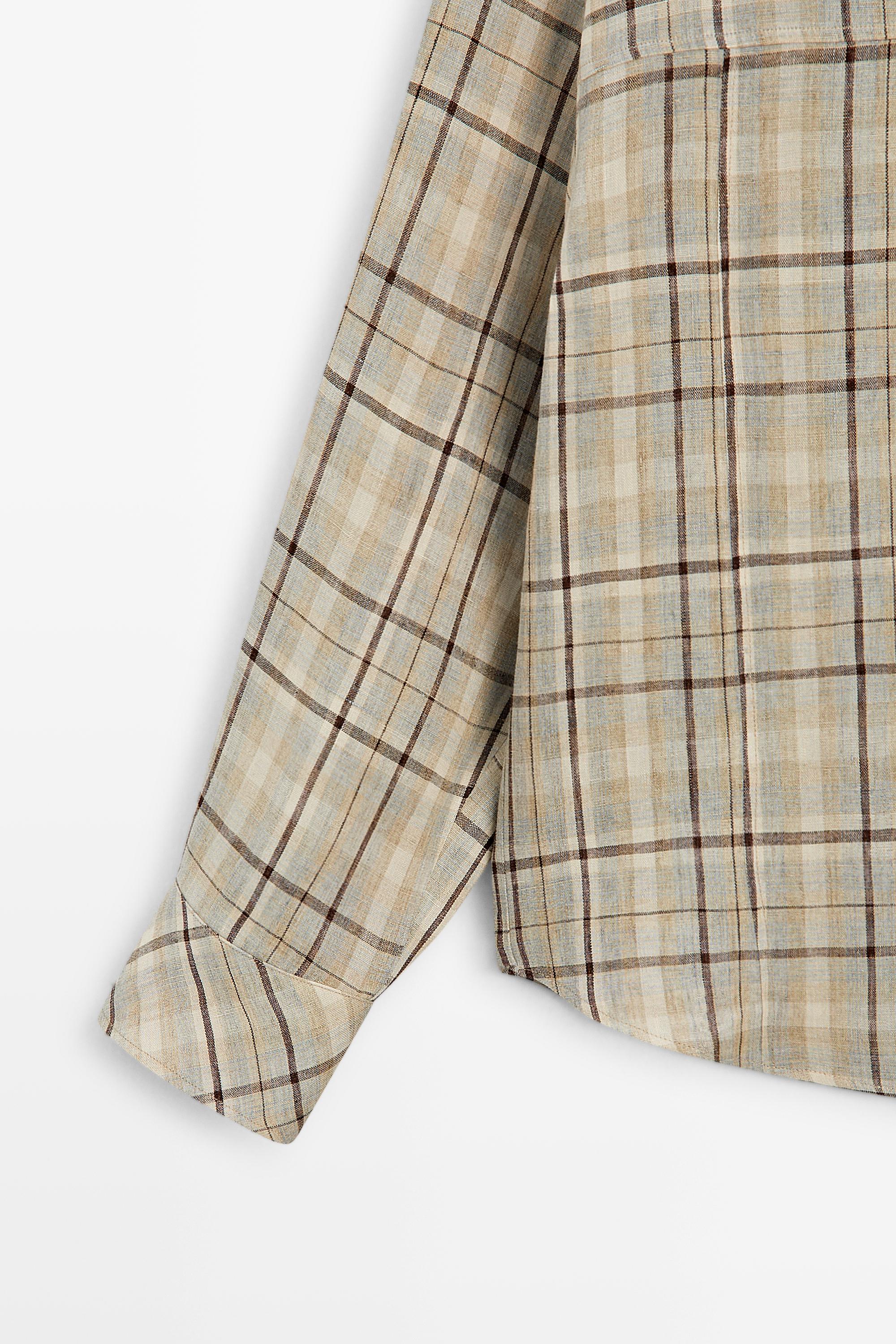 Chemise à carreaux 100 % lin, boutons pression